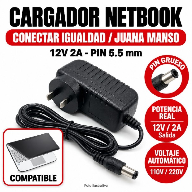 &ua CARGADOR NETBOOK GOBIERNO GRUESO PIN 5.5MM 12V / 2A (050)